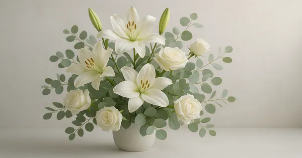 Serene white lily sympathy arrangement in a simple vase
